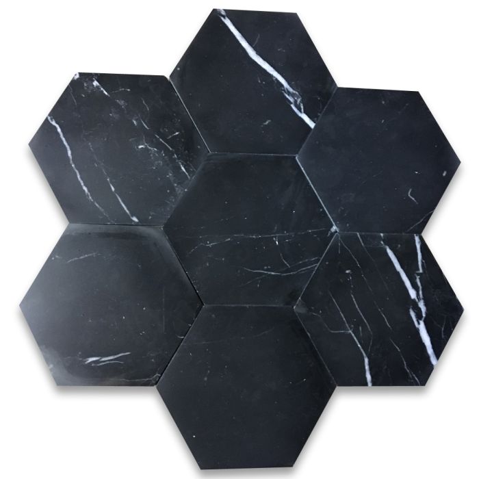 まーぶる（感謝）/6 Nero Marquina Black Marble Hexagon Tile 6 inch Polished - Stone