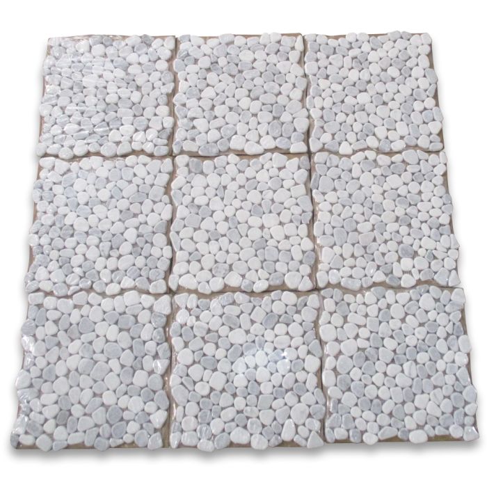 Carrara Mix Bardiglio Grey Marble River Rocks Pebble Stone Mosaic