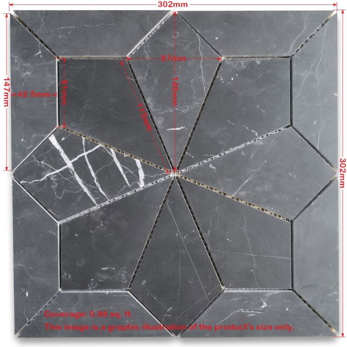 Nero Marquina Black Marble Starburst Geometric Mosaic Tile Honed