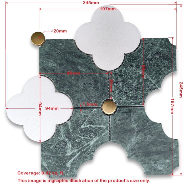 Thassos White Indian Green Marble Quatrefoil Four-Leaf Four-Lobed