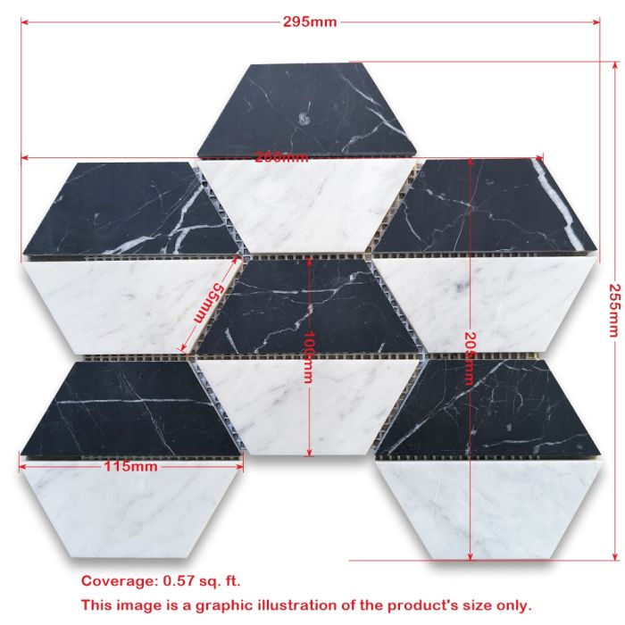 Carrara White Marble 4.5 inch Trapezoid Split Hexagon Mosaic Tile