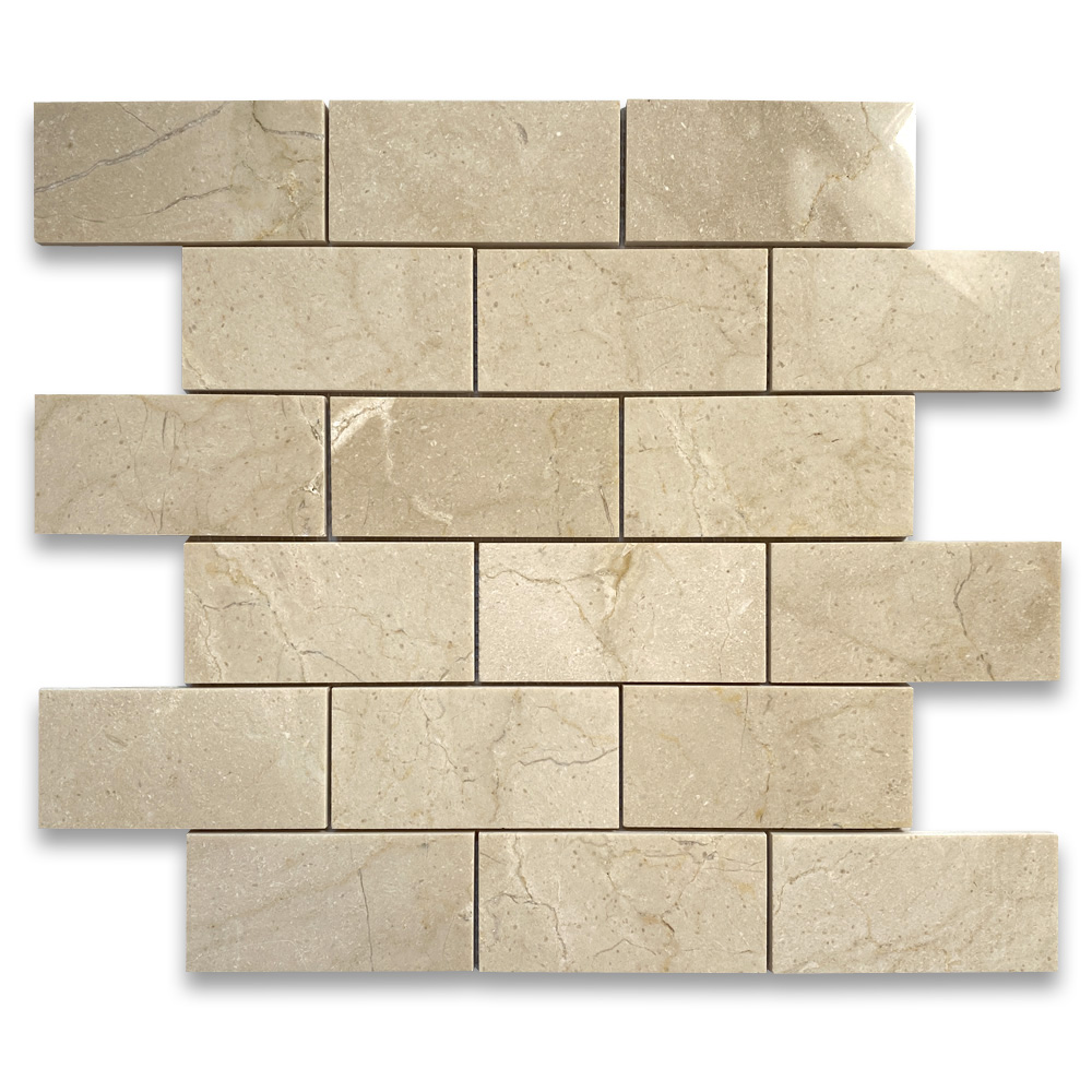 Crema Marfil Marble 2x4 Grand Brick Subway Mosaic Tile Polished