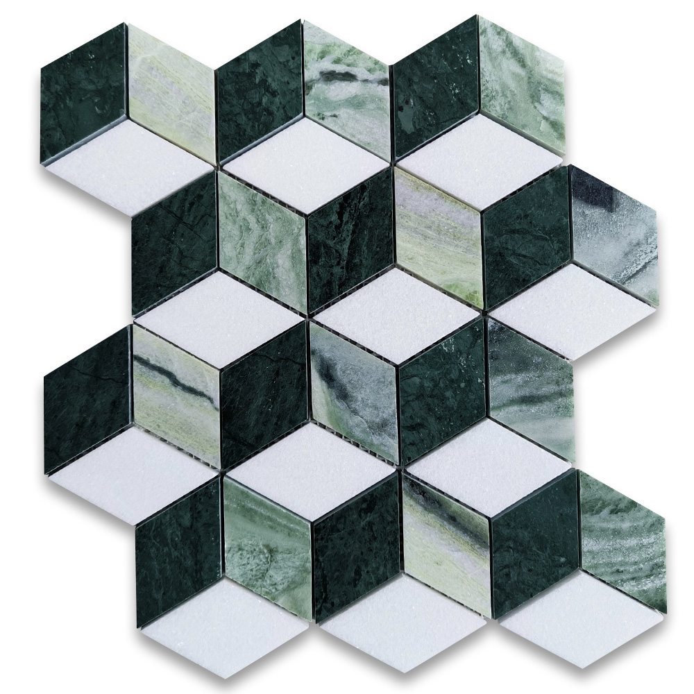 Marblesさま専用　KanazawaPOLES 122cm 30cm Thassos White Marble 2x3 Illusion 3D Cube Rhombus Diamond Hexagon